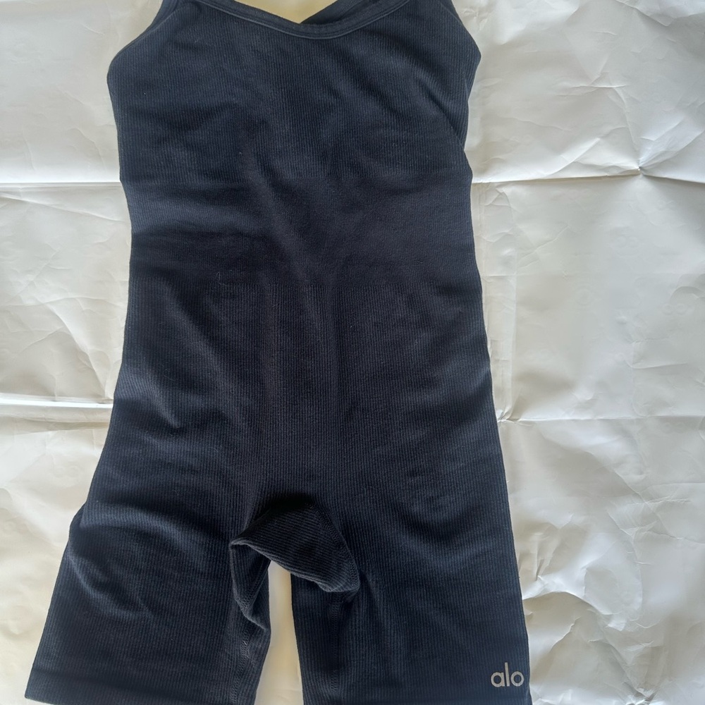 ALO Yoga Black Ribbed Sleeveless Jumpsuit